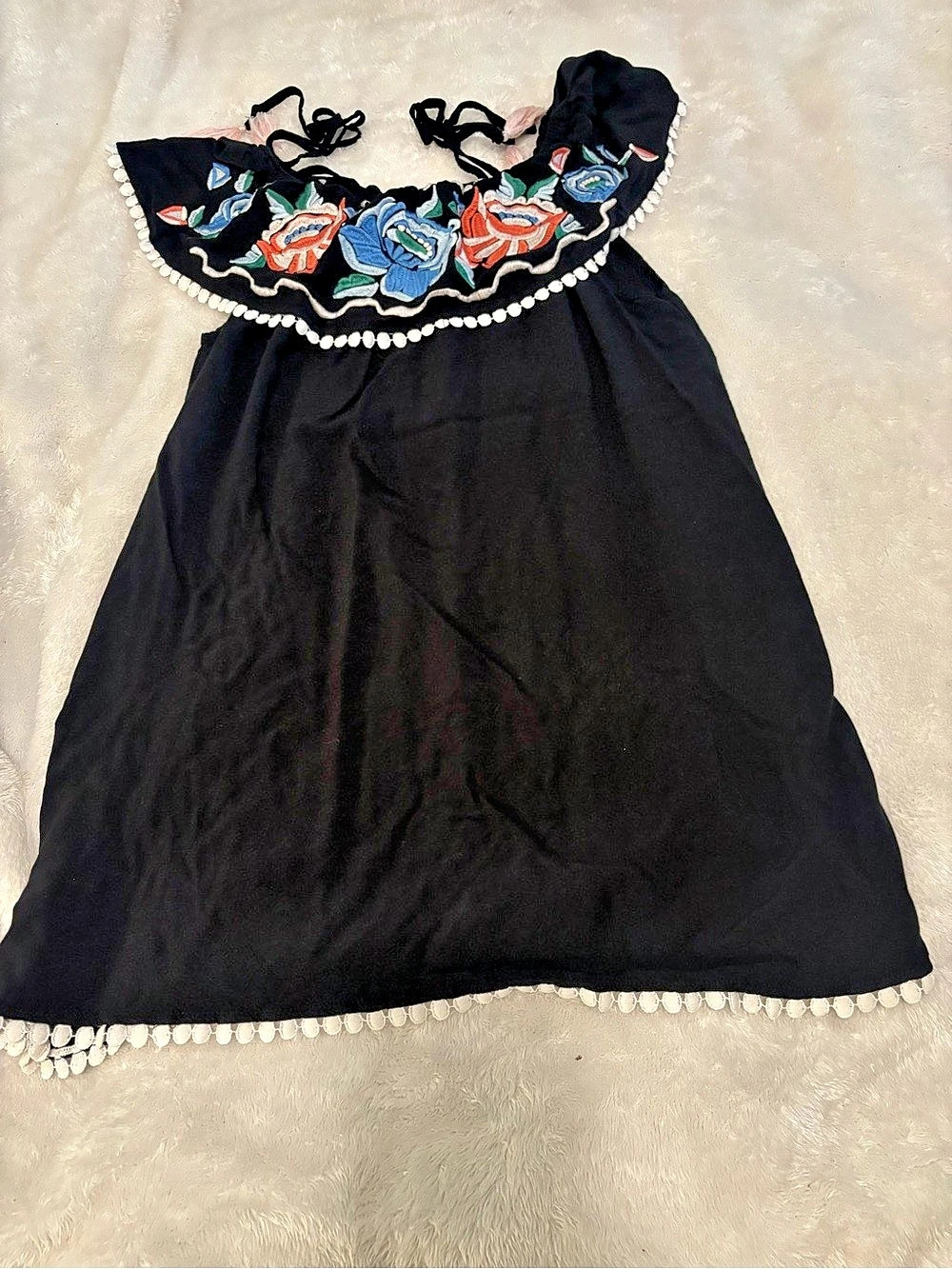 Velzera Floral Embroidered Mini Dress in Black